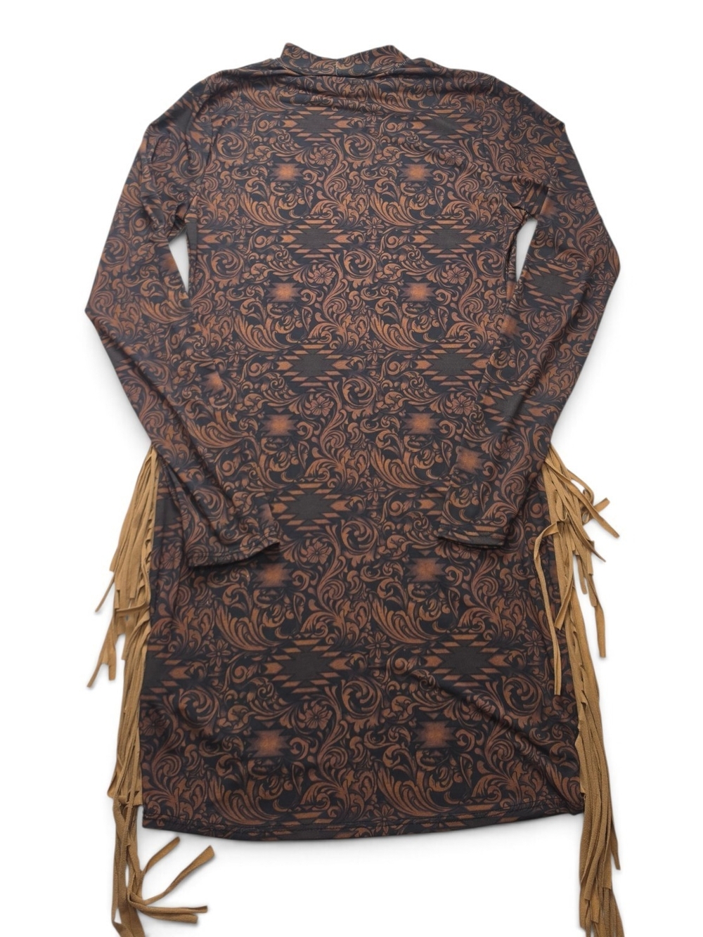 Lucky & Blessed Western Baroque Fringe Bodycon Mini Dress Brown Black S